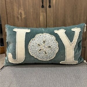 Coastal Joy Pillow Secret Celebrity Holiday Velvet beaded teal cream sequin